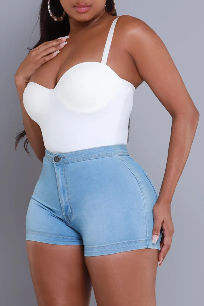 Super Swank High Waist Stretchy Shorts - Light Wash No.180