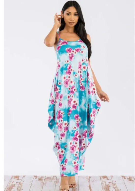 Tropical Resort Cami Floral Dress with Pockets Made in USA