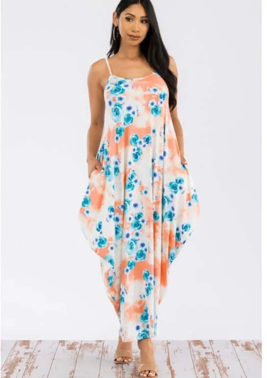 Tropical Resort Cami Floral Dress with Pockets Made in USA