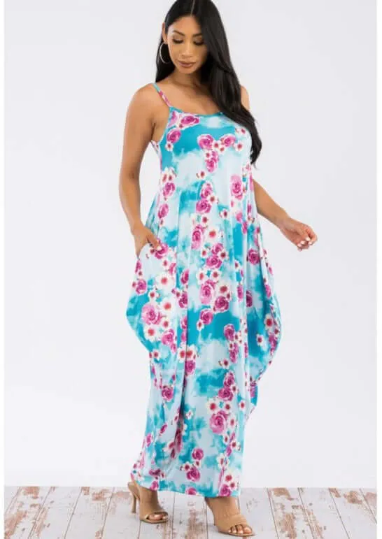 Tropical Resort Cami Floral Dress with Pockets Made in USA