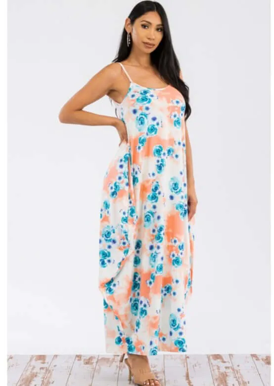 Tropical Resort Cami Floral Dress with Pockets Made in USA