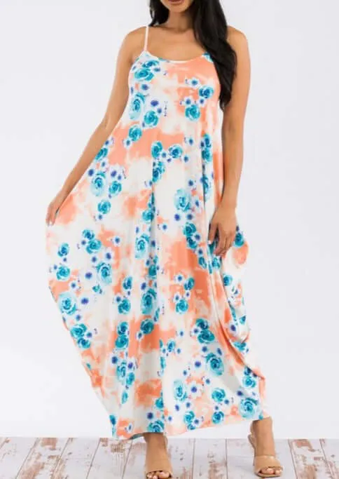 Tropical Resort Cami Floral Dress with Pockets Made in USA
