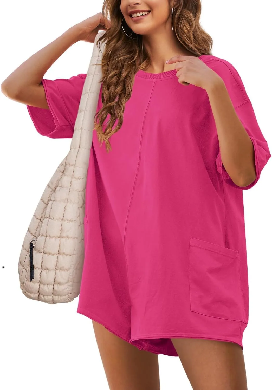 UANEO Rompers for Women Casual Oversized Athletic Jumpsuits Overalls Workout Hot Shot Tee Romper
