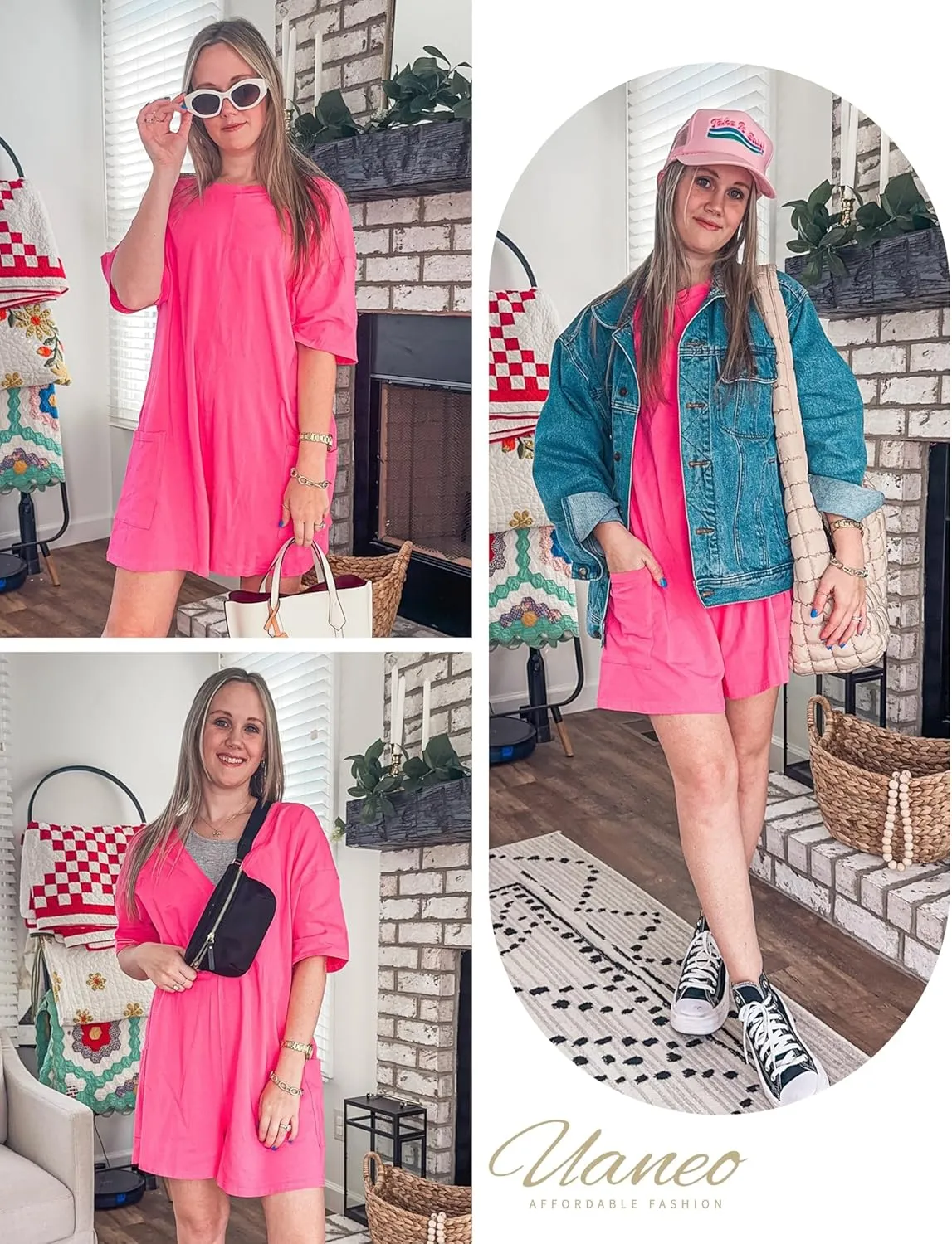 UANEO Rompers for Women Casual Oversized Athletic Jumpsuits Overalls Workout Hot Shot Tee Romper