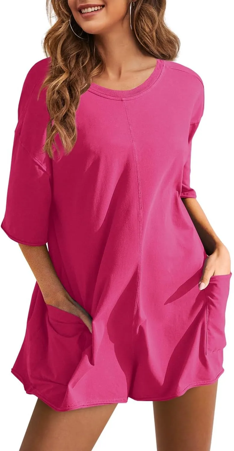 UANEO Rompers for Women Casual Oversized Athletic Jumpsuits Overalls Workout Hot Shot Tee Romper