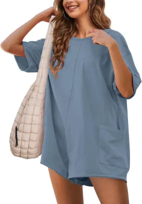 UANEO Rompers for Women Casual Oversized Athletic Jumpsuits Overalls Workout Hot Shot Tee Romper