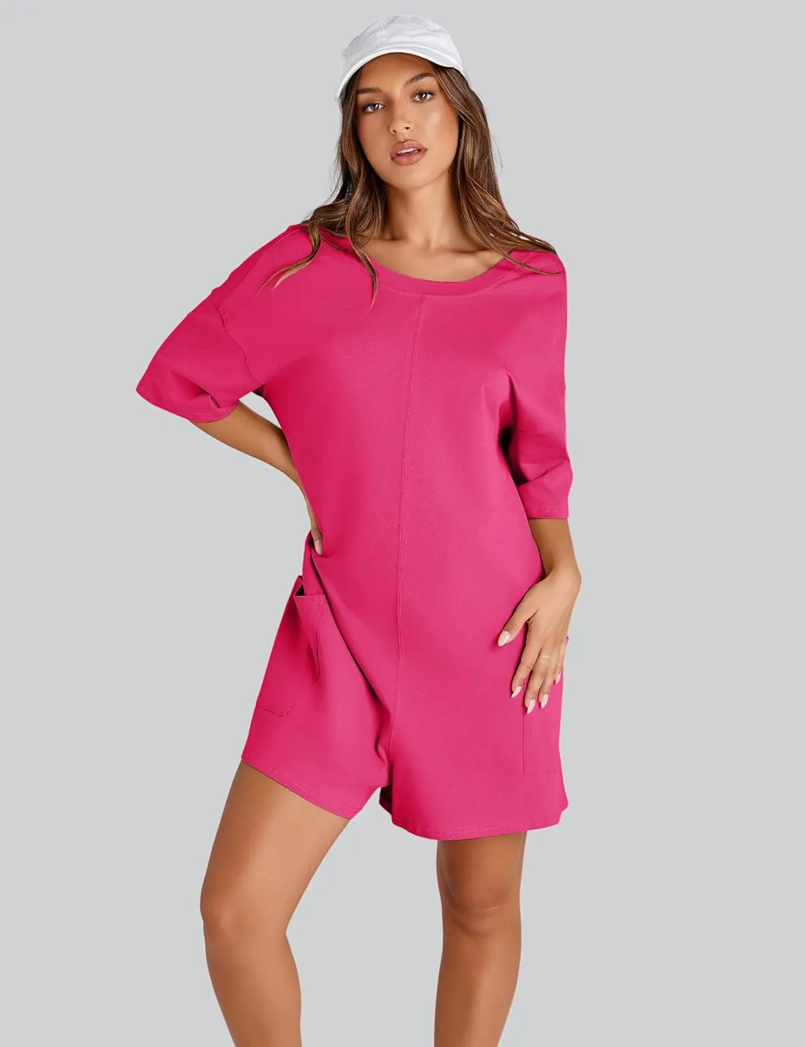 UANEO Rompers for Women Casual Oversized Athletic Jumpsuits Overalls Workout Hot Shot Tee Romper