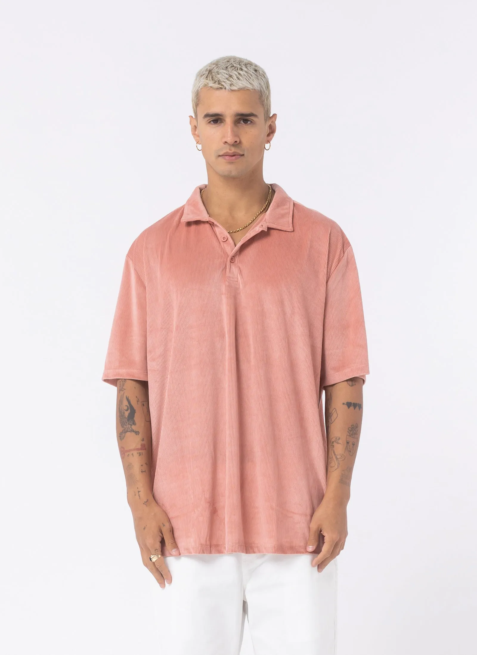 Velour Cord Polo Pink