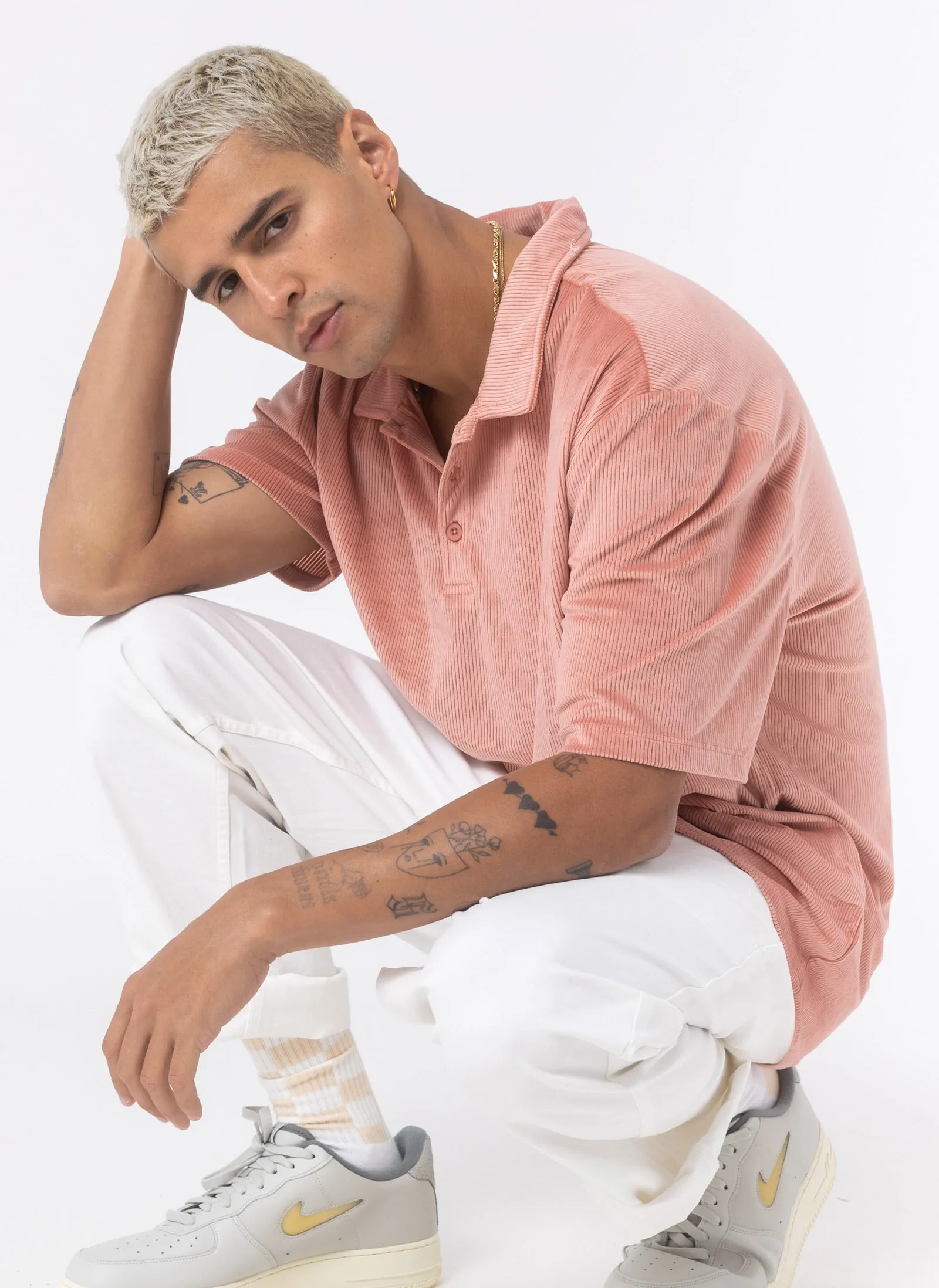 Velour Cord Polo Pink