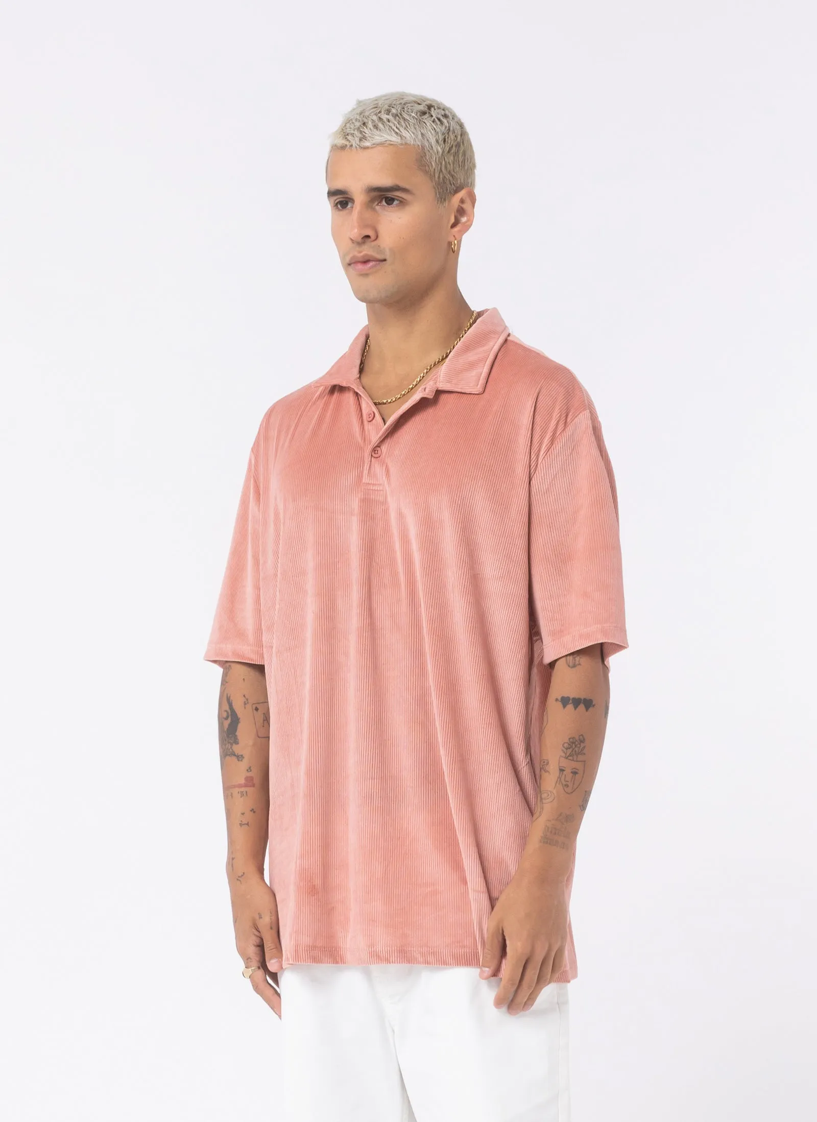 Velour Cord Polo Pink