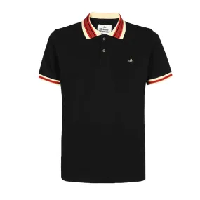 Vivienne Westwood Striped Collar Short Sleeve Polo in Black