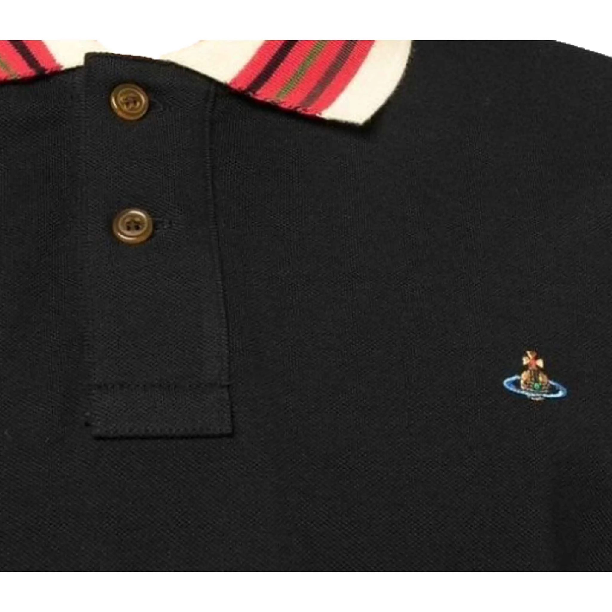 Vivienne Westwood Striped Collar Short Sleeve Polo in Black