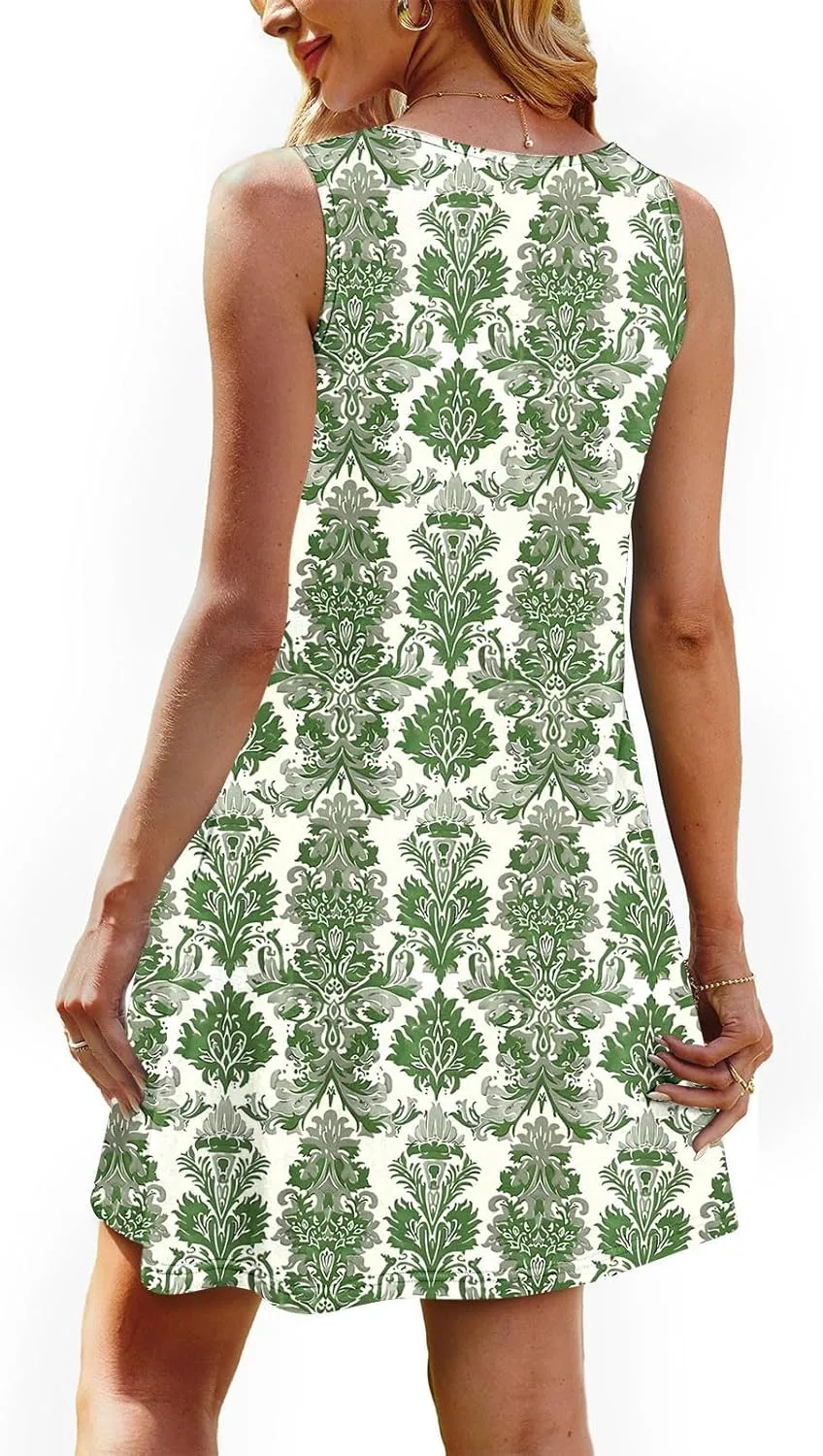 Women Casual A-Line Dress with Pockets 2025 Sleeveless Boho Tank Dress Knee Length Sundress Loose T-Shirt Dresses
