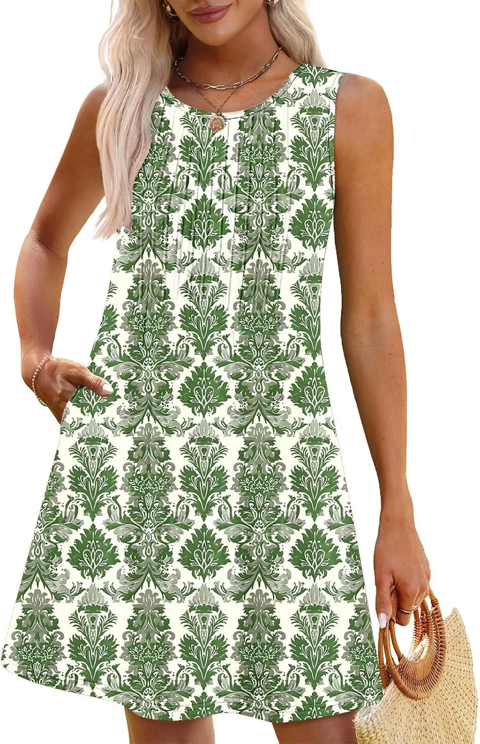 Women Casual A-Line Dress with Pockets 2025 Sleeveless Boho Tank Dress Knee Length Sundress Loose T-Shirt Dresses