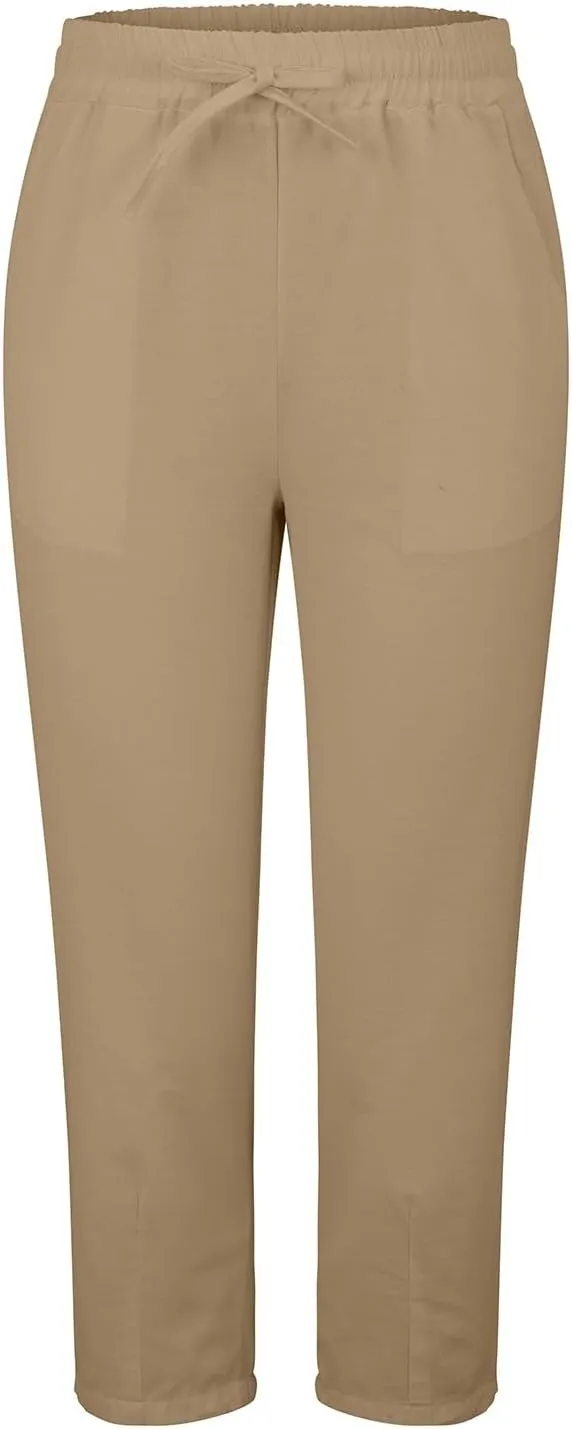 Women Casual Straight Leg Pants Elastic Drawstring Trousers with Pockets 2025 Summer Cotton Linen Beach Lounge Clothes