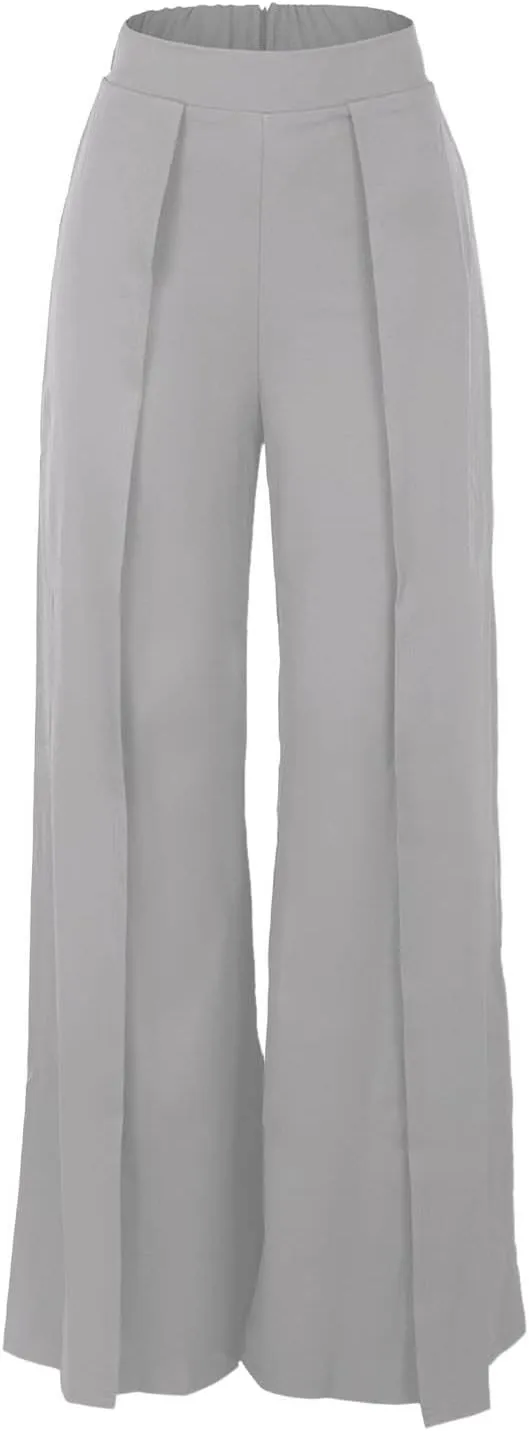 Women Elegant Palazzo Pants Solid Color Casual Loose Wide Leg Trousers Straight Pants Flowy Drape-Feel