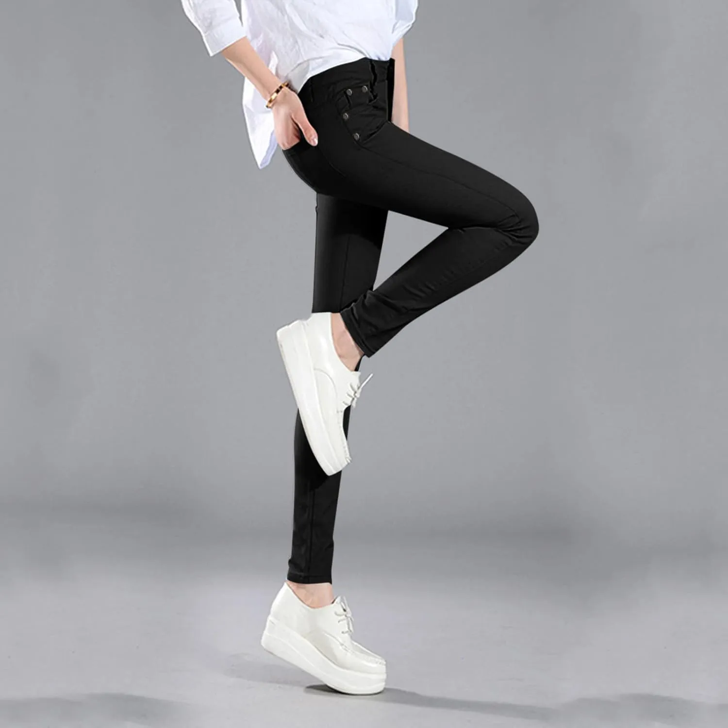 Women High Waist Skinny Pant Stretchy Slim Pull On Cotton Pencil Trouser Comfy Butt Lifting Tight Legging with Pocket