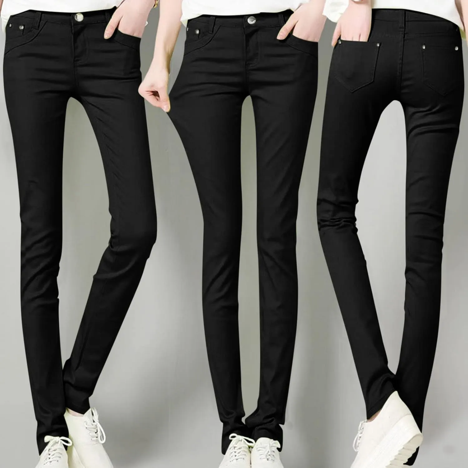 Women High Waist Skinny Pant Stretchy Slim Pull On Cotton Pencil Trouser Comfy Butt Lifting Tight Legging with Pocket