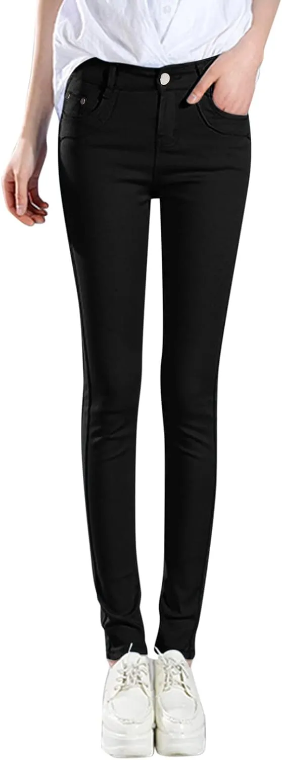 Women High Waist Skinny Pant Stretchy Slim Pull On Cotton Pencil Trouser Comfy Butt Lifting Tight Legging with Pocket