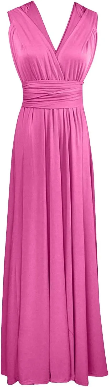Women Strapless Tube Top Dress Summer Smocked Flowy Midi Wedding Guest Long Maxi Dress Convertible Multiway Outfits
