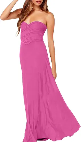 Women Strapless Tube Top Dress Summer Smocked Flowy Midi Wedding Guest Long Maxi Dress Convertible Multiway Outfits