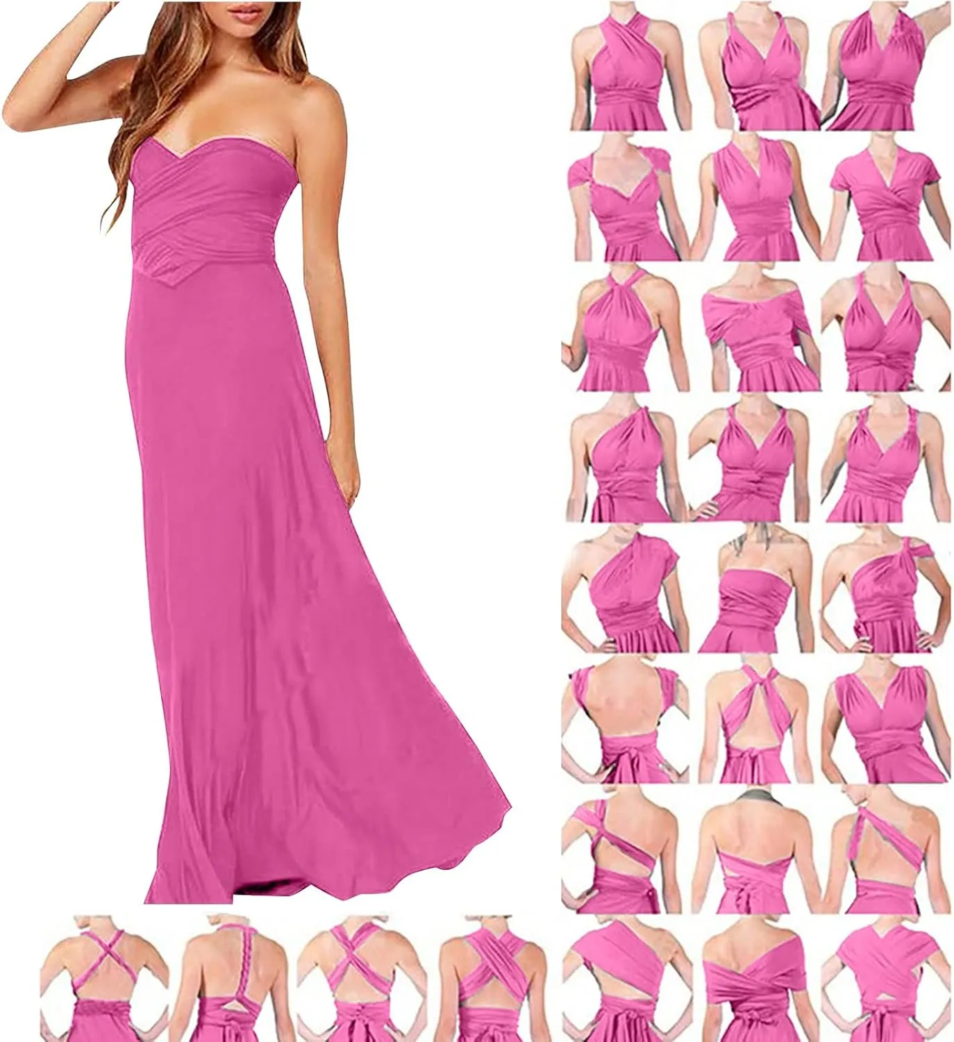 Women Strapless Tube Top Dress Summer Smocked Flowy Midi Wedding Guest Long Maxi Dress Convertible Multiway Outfits