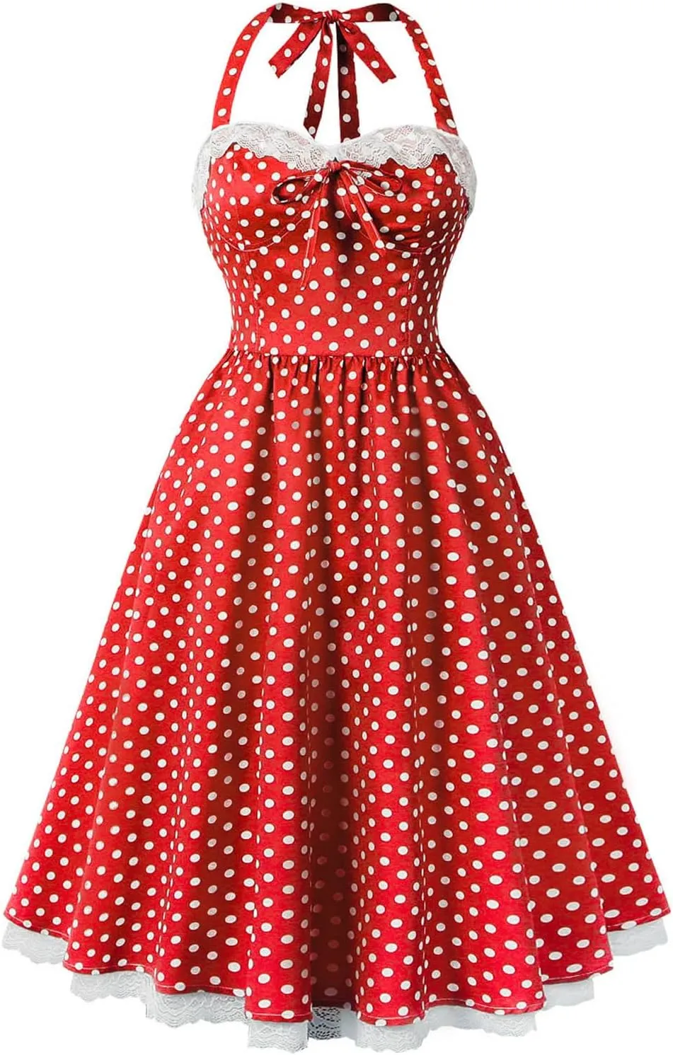 Women Vintage Polka Audrey A-Line Dress 1950s Halter Retro Cocktail Rockabilly Swing Dresses Wedding Guest Homecoming