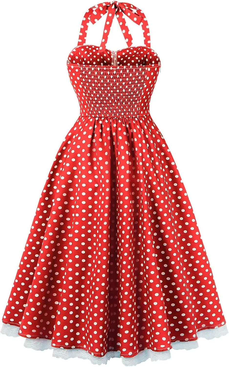 Women Vintage Polka Audrey A-Line Dress 1950s Halter Retro Cocktail Rockabilly Swing Dresses Wedding Guest Homecoming