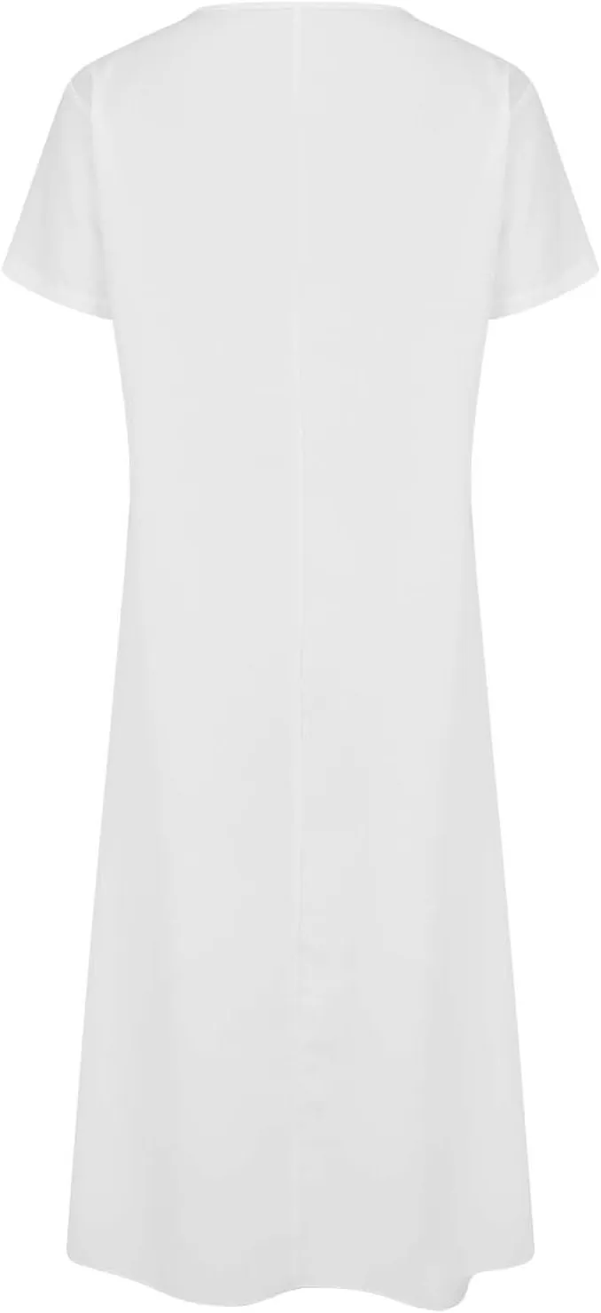 Women's 2025 Linen Casual Dresses Flowy V Neck Short Sleeve Maxi Dress Lightweight Summer Beach Vacation Clothes