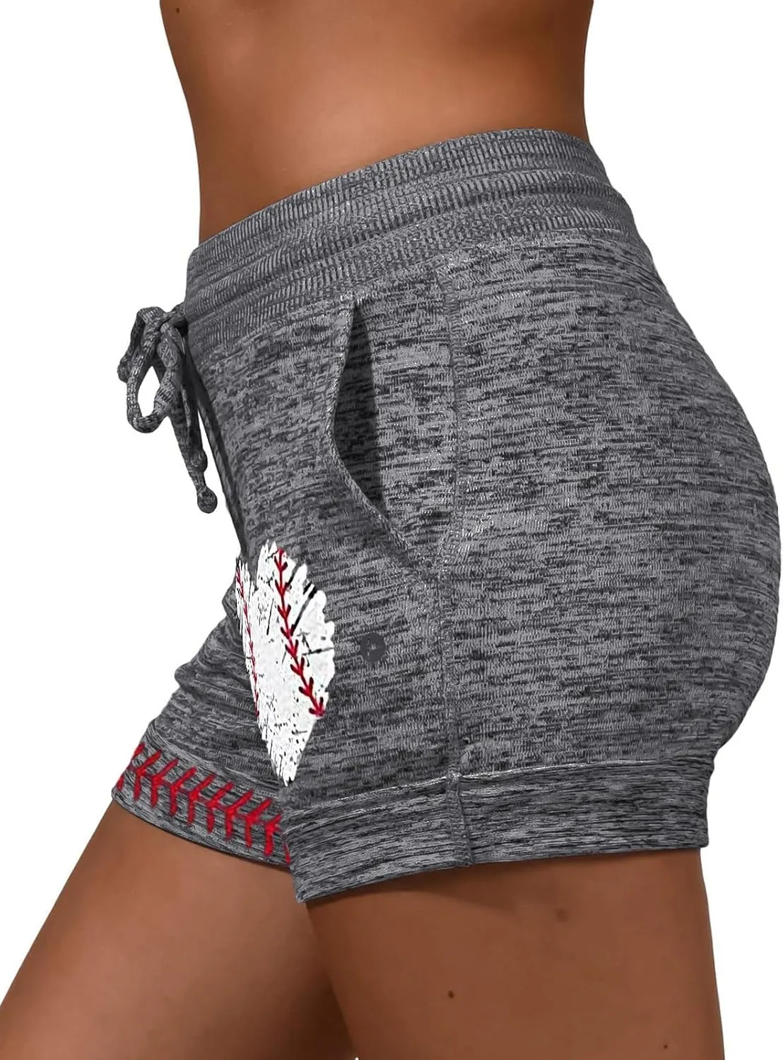 Womens Baseball Mom Running Workout Shorts High Waisted, Stretchy Softball Drawstring Lounge Shorts