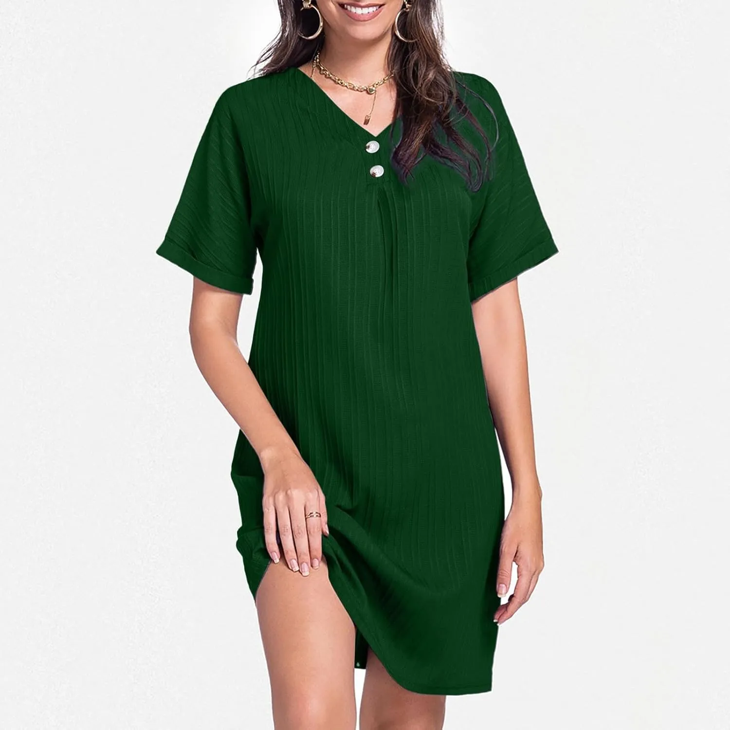 Womens Cotton Shirt Dress 2025 Summer Casual Cap Sleeve Button V Neck Shift Dress Beach Cover Up Shirts with Pockets