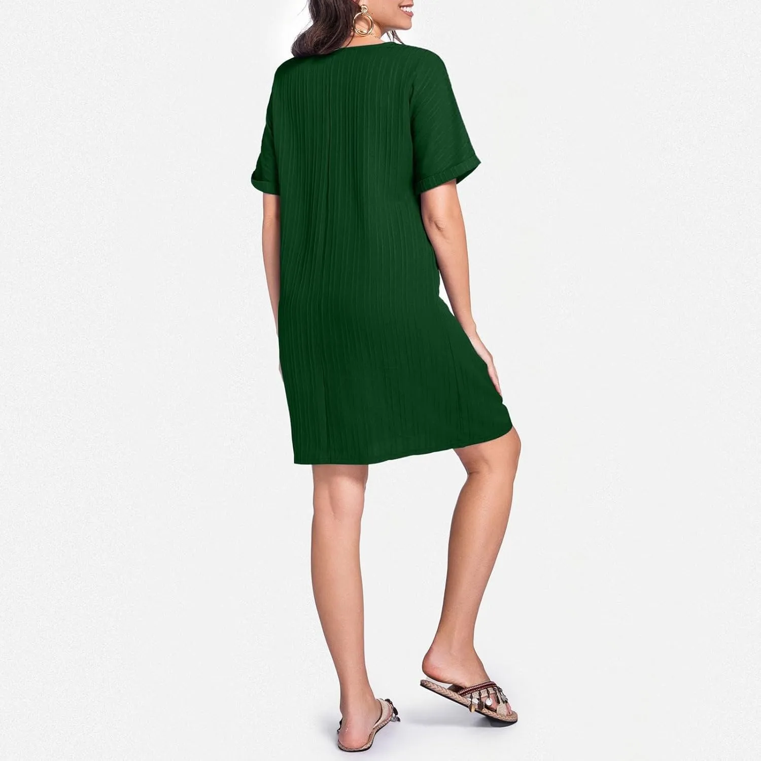 Womens Cotton Shirt Dress 2025 Summer Casual Cap Sleeve Button V Neck Shift Dress Beach Cover Up Shirts with Pockets