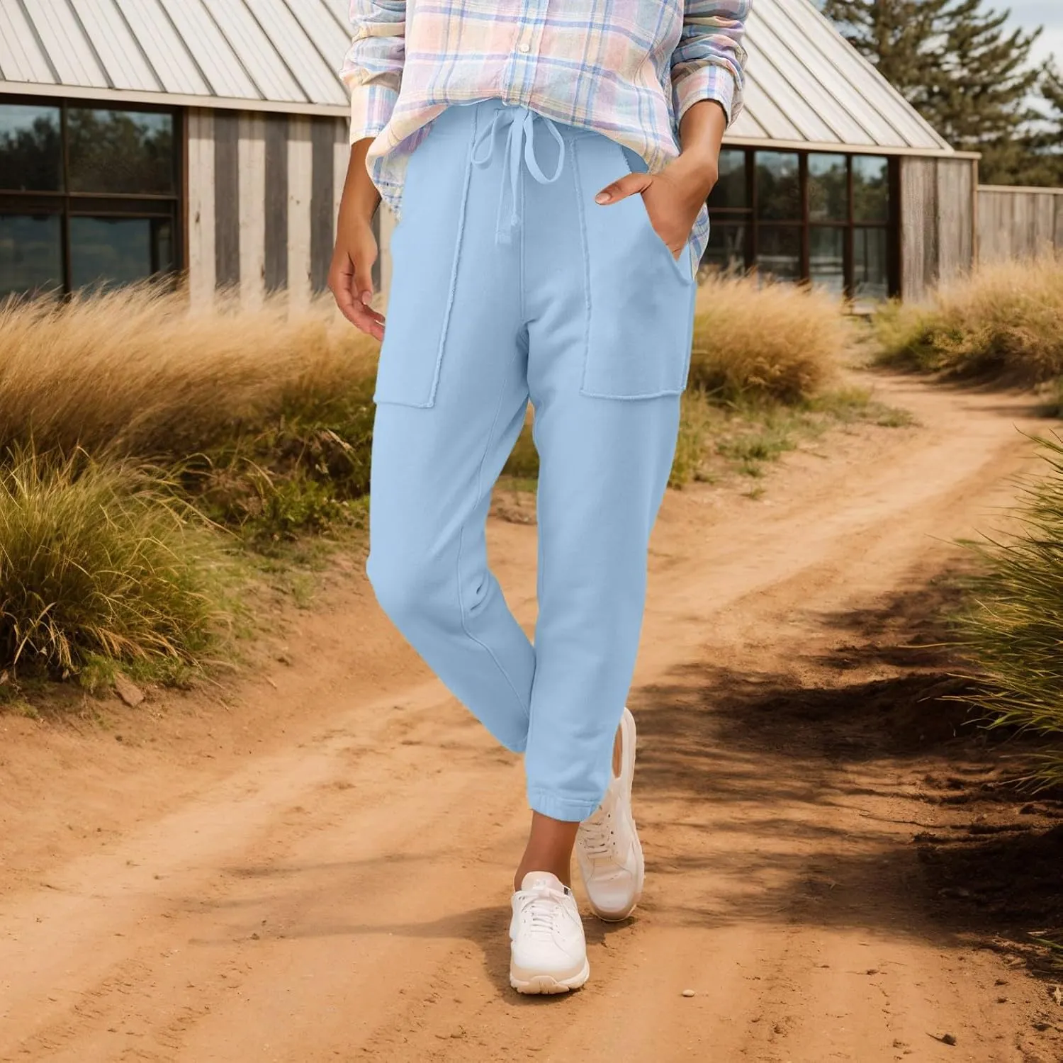 Womens Joggers with Pockets Drawstring High Waisted Fleece Lined Sweatpants Casual Athletic Works Harem Ankle Pants