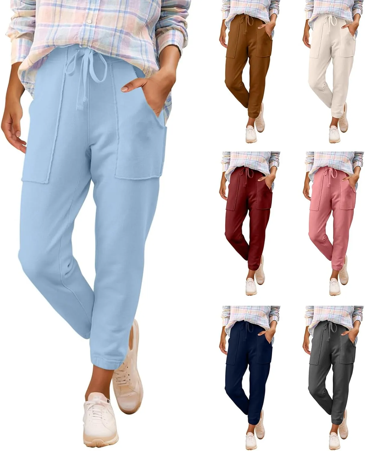 Womens Joggers with Pockets Drawstring High Waisted Fleece Lined Sweatpants Casual Athletic Works Harem Ankle Pants