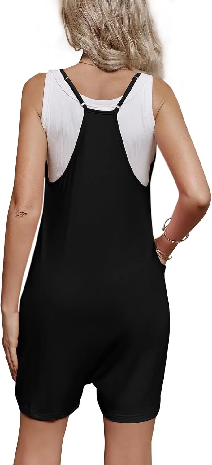 Womens Maternity Romper Summer Sleeveless Overall Shorts Loose Fit Pregnancy Wide Leg Short Jumpsuits with Pockets