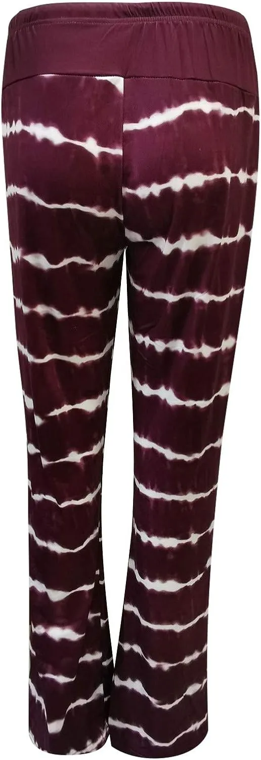 Women's Straight Loose Yoga Pants Wide Leg Drawstring Trousers Plus Size Printed Workout Pants Summer Beach Pants