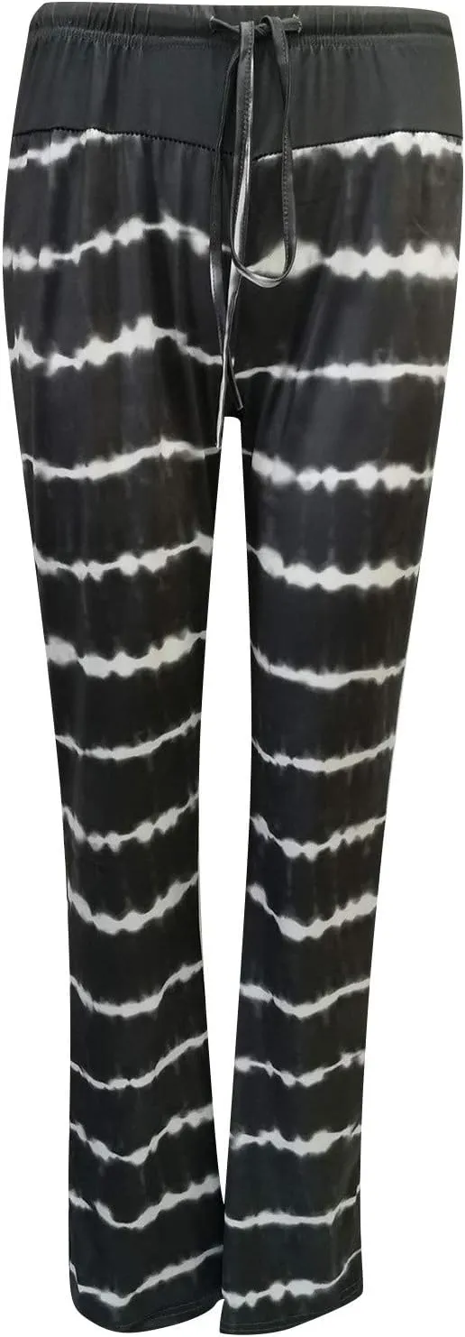 Women's Straight Loose Yoga Pants Wide Leg Drawstring Trousers Plus Size Printed Workout Pants Summer Beach Pants