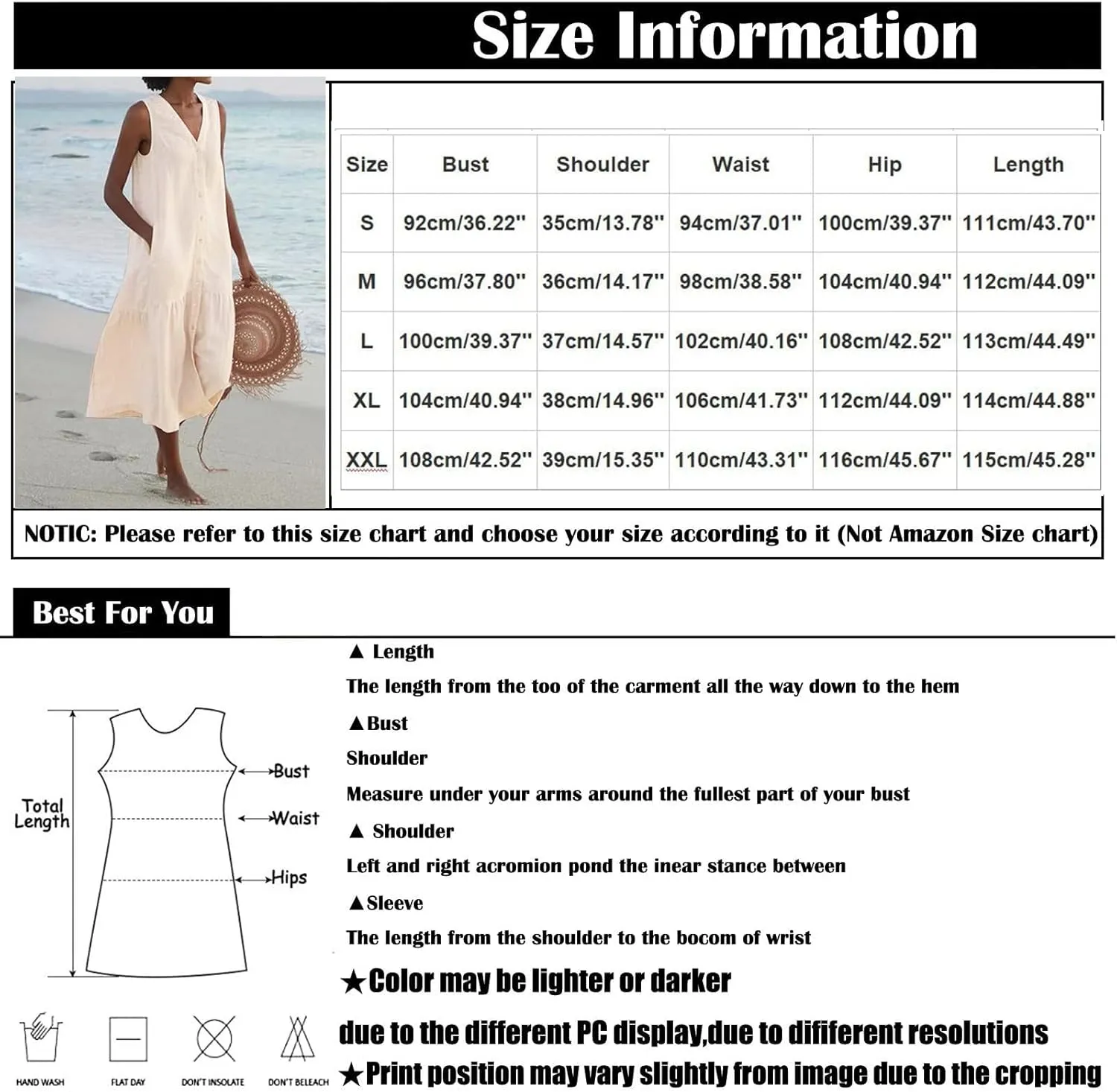 Women's Summer Cotton Linen Long Dress Sleeveless V Neck Button Down Tank Dresses Plus Size Loose Flowy Dress Pockets