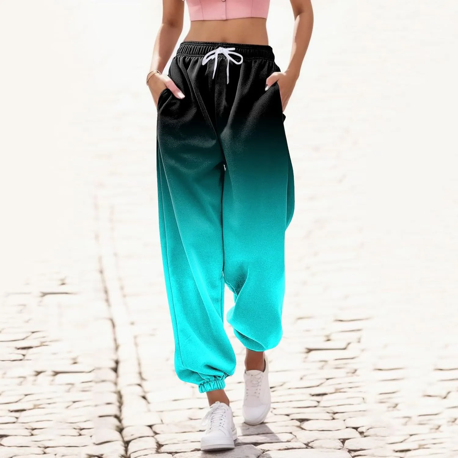 Women's Sweatpants Petite Length Pockets Pants Casual Workout Athletic Joggers Drawstring Waist Sweat Pants