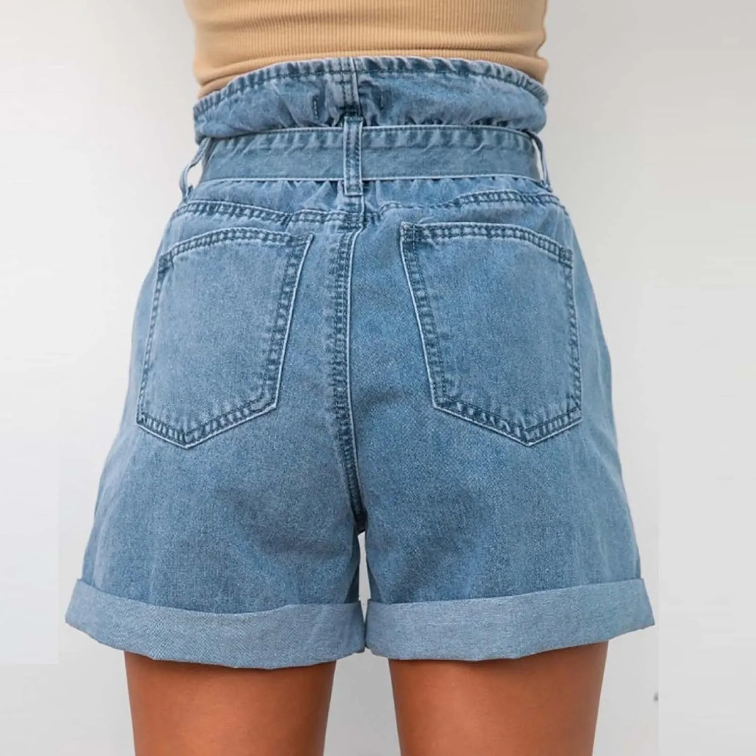 XUNRYAN Jean Shorts Womens High Waisted Stretchy Ripped Jeans Belted Summer Dress Pants Athletic Denim Shorts with Pockets