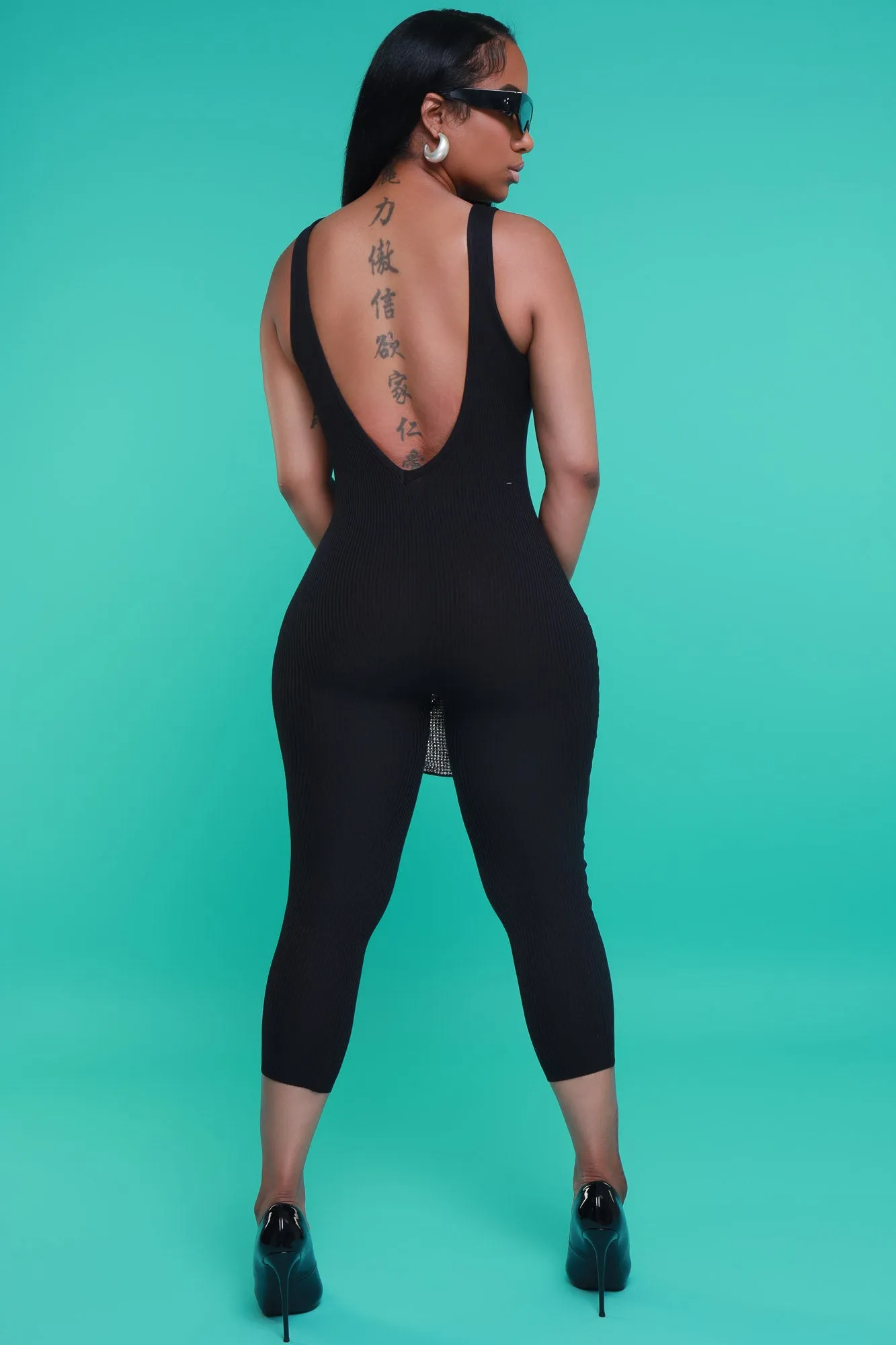 Yours Truly Sleeveless Ribbed Jumpsuit - Black