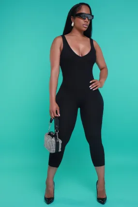 Yours Truly Sleeveless Ribbed Jumpsuit - Black